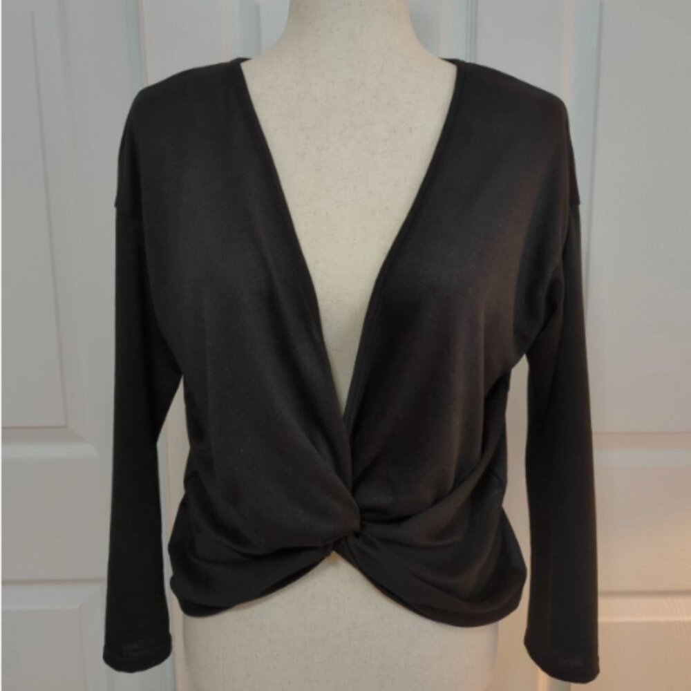 Phiphany Womens Black L/S Deep V-Neck Stretch Pullover Top, Size M, EUC